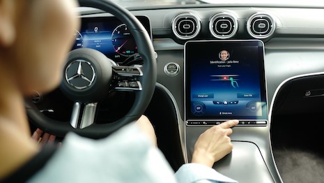 Mercedes-Benz has teamed up with Mastercard to introduce native in-car payments at the fuel pump at participating gas stations by enabling drivers to pay by fingerprint directly in the car with Mercedes pay+. Image credit: Mercedes-Benz