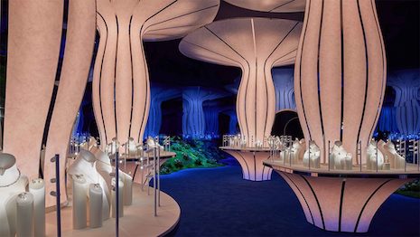 For the 2023 Blue Book high jewelry collection unveiling exhibition in Shanghai, Tiffany created an immersive experiential space resembling a deep-sea dive, which included a "Sea Cave" zone and an "Infinite Coral Garden" zone. Image credit: Tiffany & Co.