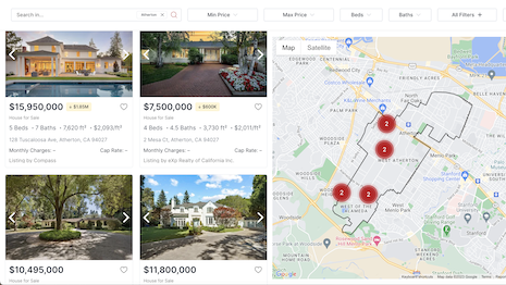 For the fourth year in a row, 94027 in Atherton, California, is the most expensive ZIP code in America, with a median price of $7,950,000. Image: RealtyHop
