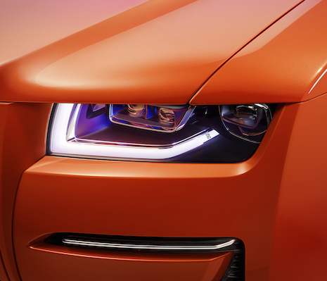 The Rolls-Royce Ghost boasts LED and laser headlights with more than 600 meters of illuminated range, plus vision assist. Image: Rolls-Royce Motor Cars 